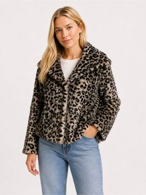 Alice + Olivia Leopard Print Faux Fur Coat Jacket Women’s Small
